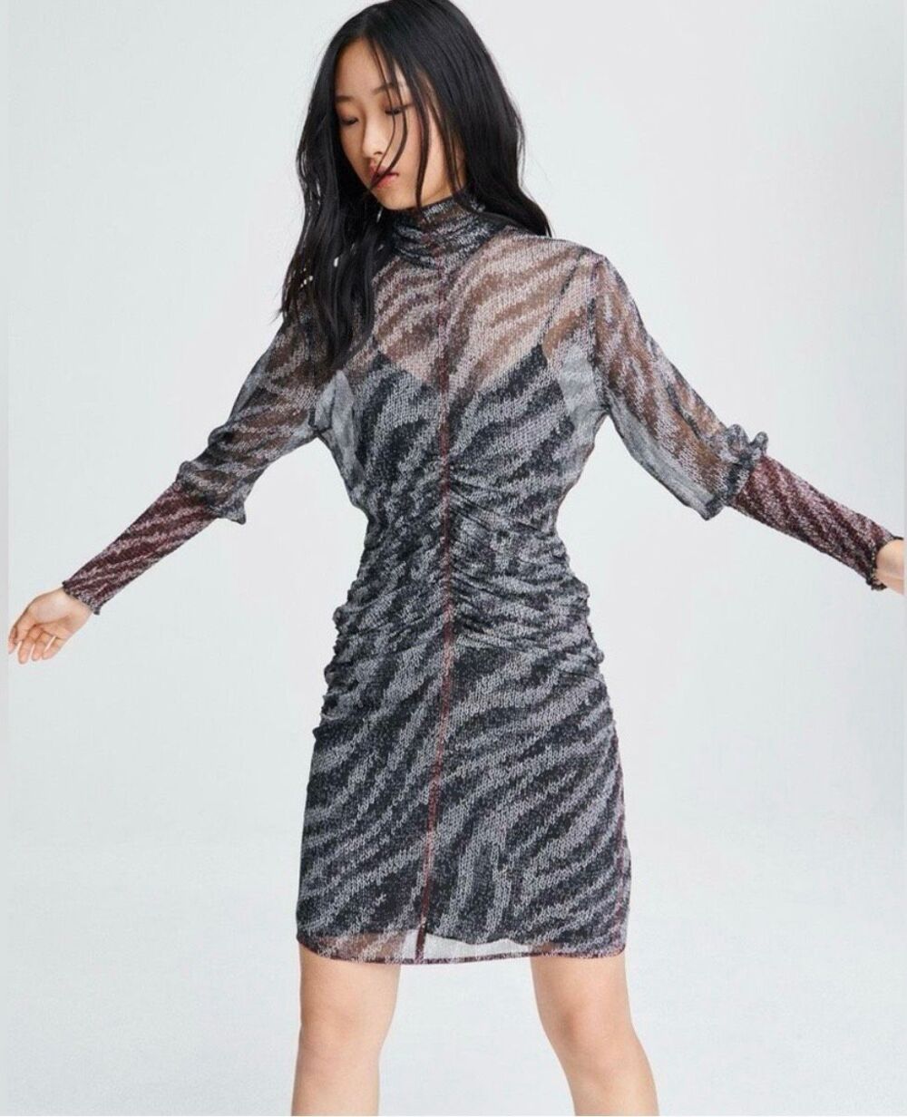 Rag & Bone Maris Silk Animal Print Mini Dress Black Size 2